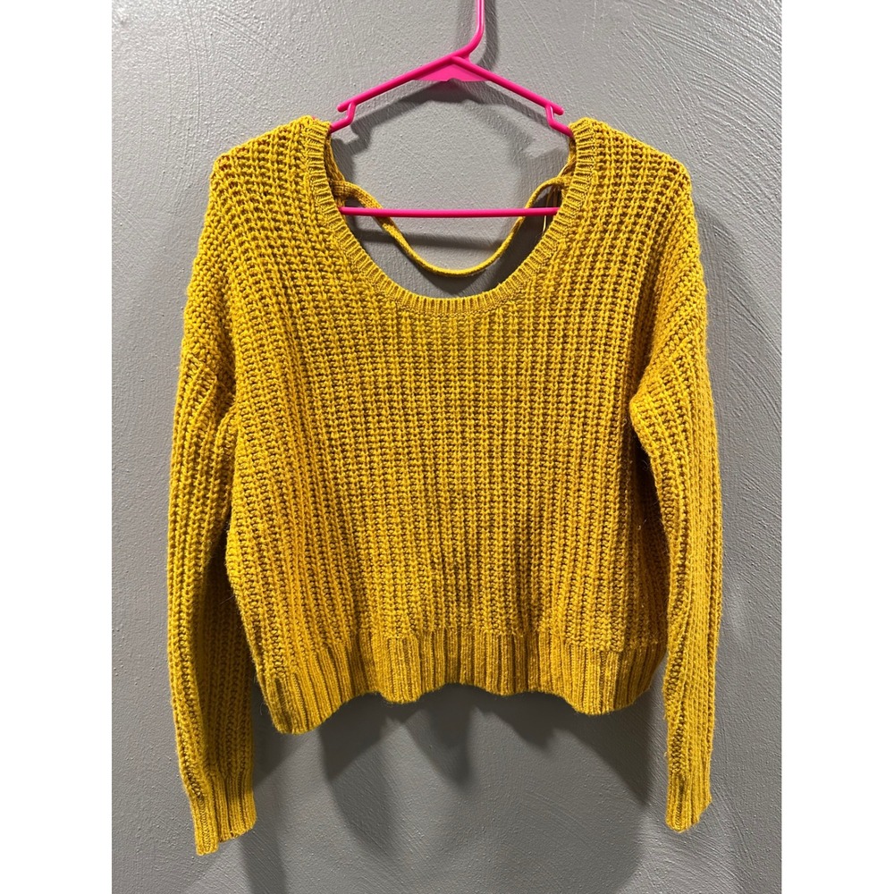 Ruby Moon Mustard Yellow Twist Back Chunky Knit Wool Alpaca Blend Sweater Small